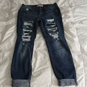 SO Women's Dark Blue Distressed Skinny Jeans